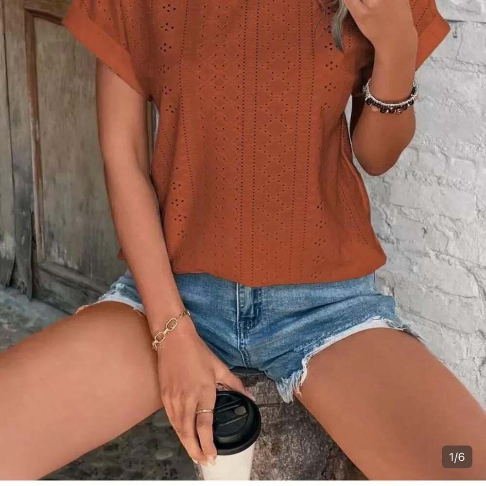 SHEIN Women's Orange and Brown T-shirt